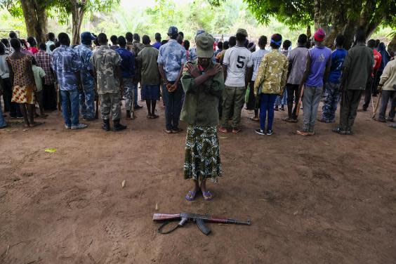 Nawai, 15, during a ceremony to release children from armed groups in Yambio, South Sudan