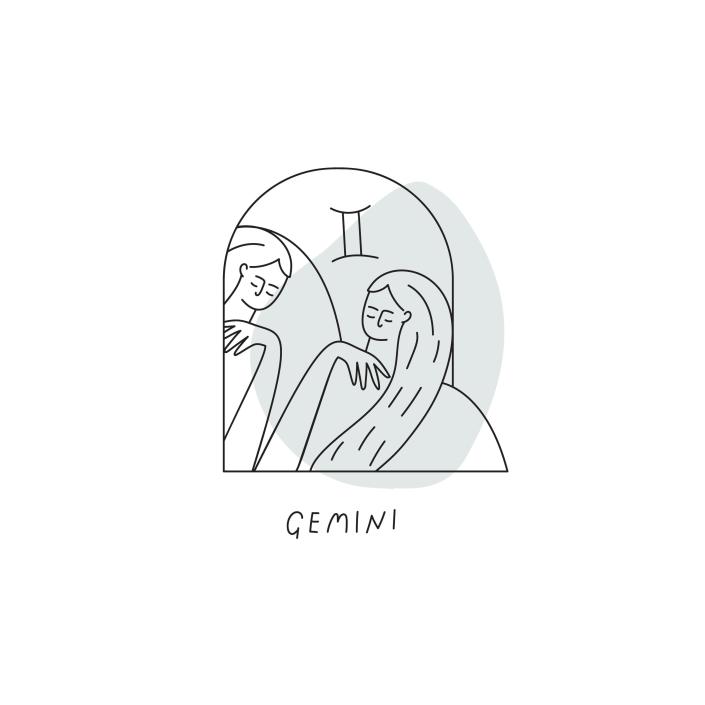 Gemini zodiac sign with gray watercolor