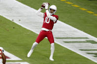 Arizona Cardinals wide receiver DeAndre Hopkins (10) pulls in a touchdown pass during the first half of an NFL football game against the Washington Football Team, Sunday, Sept. 20, 2020, in Glendale, Ariz. (AP Photo/Darryl Webb)