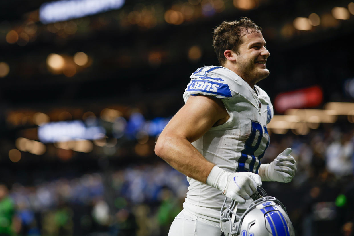 Sam LaPorta #87 of the Detroit Lions. (Photo by Chris Graythen/Getty Images)