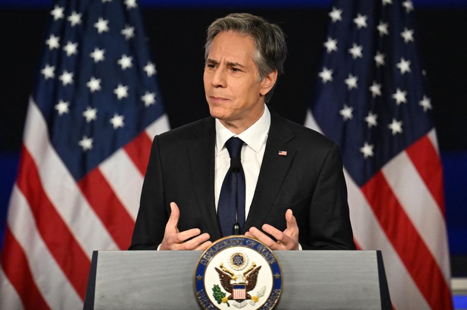 Secretary of State Antony Blinken speaks about US policy towards China during an event hosted by the Asia Society Policy Institute at George Washington University in Washington, DC, on May 26, 2022.