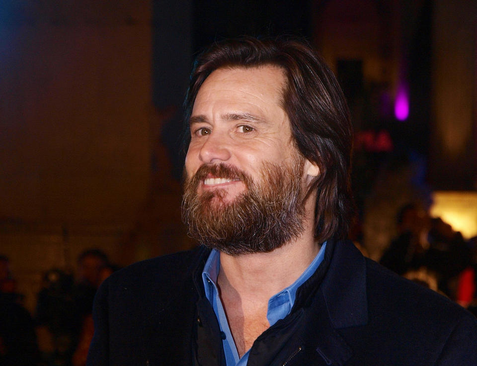 US actor Jim Carrey arrives for the world premiere of his latest film 'A Christmas Carol' in London's Leicester Square on November 3, 2009. AFP Photo/ Max NASH (Photo credit should read MAX NASH/AFP via Getty Images)