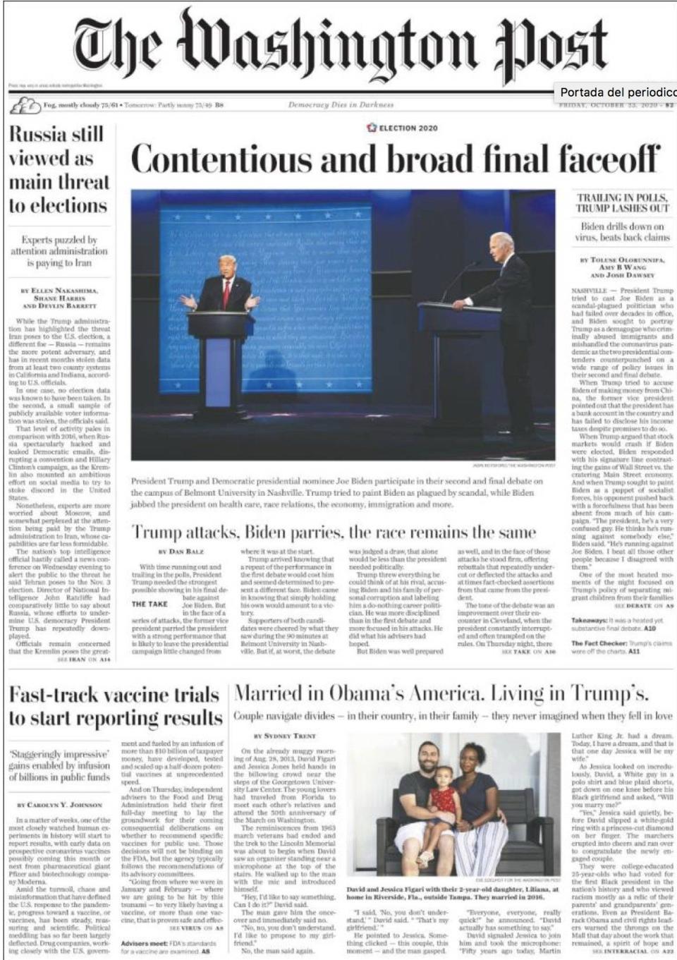 The front page of the Washington Post on Friday