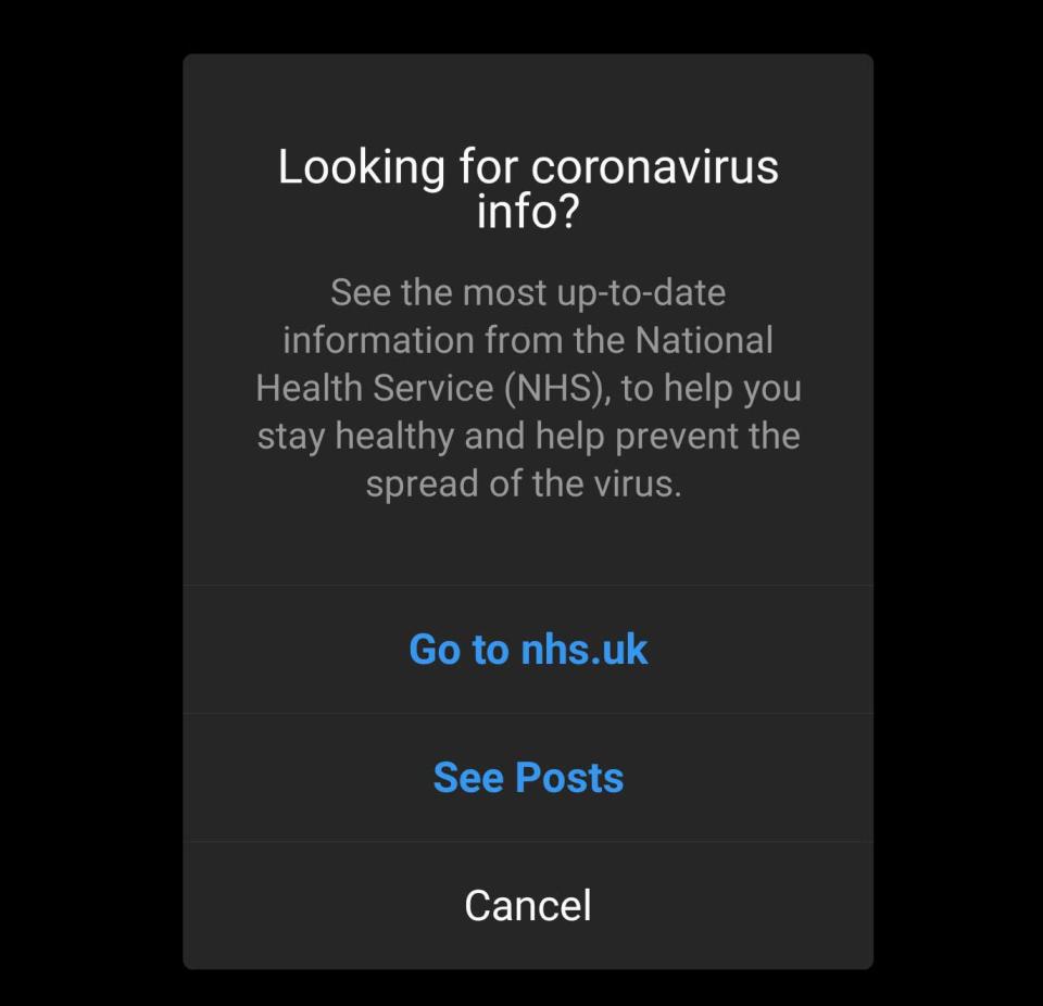 Coronavirus information on Instagram