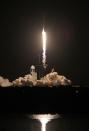 The Inspiration 4 civilian crew aboard a SpaceX Falcon 9 rocket launches from Kennedy Space Center