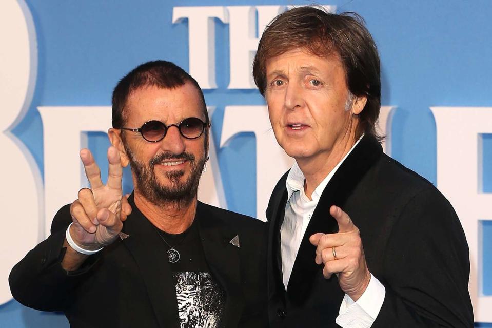 <p> Fred Duval/Getty</p> Ringo Starr and Paul McCartney pose together in 2016