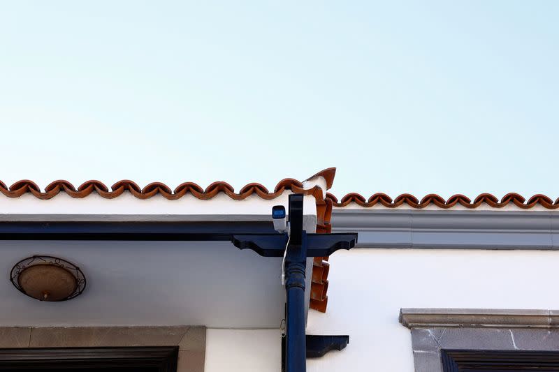 Surveillance camera is installed on the facade of the Santiago del Teide town hall