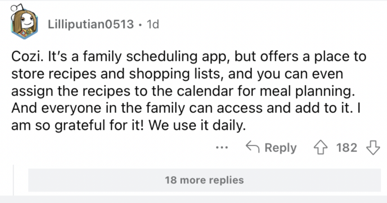 Reddit screenshot about family scheduling app.
