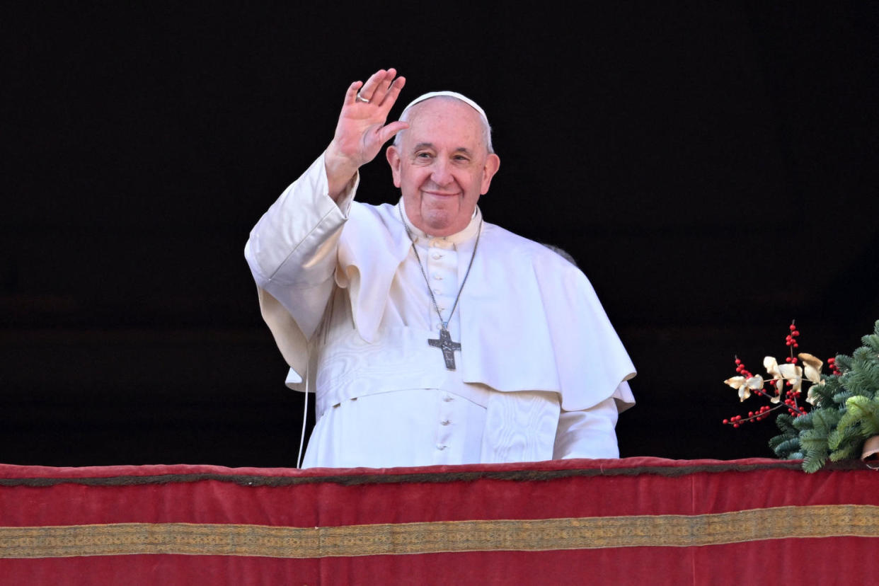 Pope Francis appears at the balcony to deliver his Christmas blessing in 2022.  (Andreas Solaro / AFP - Getty Images file)