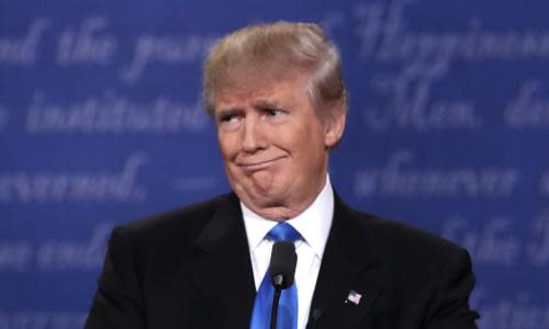 Hillary Clinton And Donald Trump Face Off In First Presidential Debate At Hofstra University<br>HEMPSTEAD, NY - SEPTEMBER 26: Republican presidential nominee Donald Trump makes a face during the Presidential Debate at Hofstra University on September 26, 2016 in Hempstead, New York. The first of four debates for the 2016 Election, three Presidential and one Vice Presidential, is moderated by NBC's Lester Holt. (Photo by Win McNamee/Getty Images)