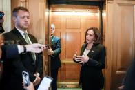 U.S. Vice President Kamala Harris votes to proceed to the Inflation Reduction Act