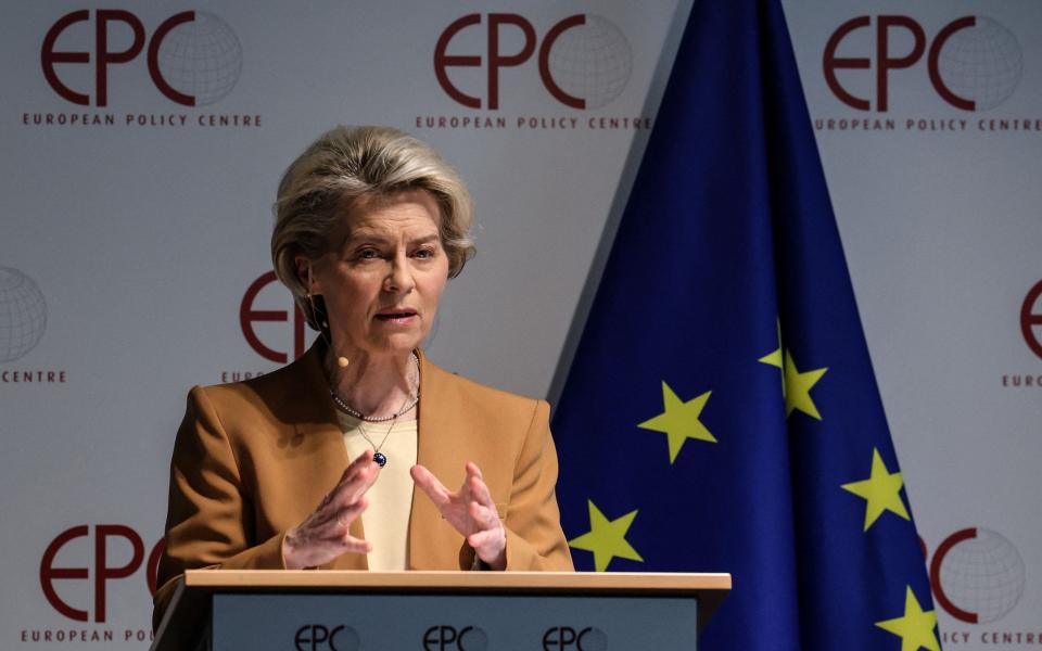 Ursula von der Leyen delivers a keynote address on EU-China relations at the European Policy Centre (EPC) in Brussels, Belgium - VALERIA MONGELLI/AFP