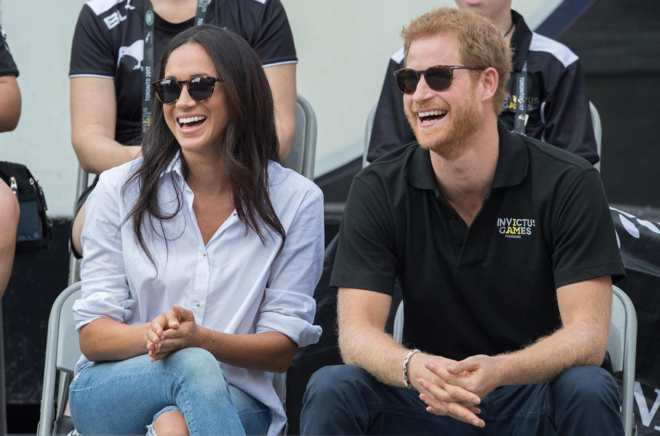 Meghan Markle and Prince Harry attend wheelchair tennis on day 3 of the Invictus Games Toronto 2017 on September 25, 2017 in Toronto, Canada.