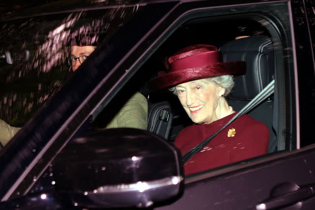 <p>Peter Jolly Northpix/Shutterstock </p> Lady Susan Hussey drives to Craithe Kirk near Balmoral Castle.