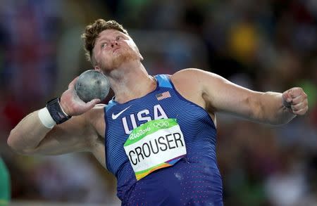 2016 Rio Olympics - Athletics - Final - Men's Shot Put Final - Olympic Stadium - Rio de Janeiro, Brazil - 18/08/2016. Ryan Crouser (USA) of USA competes. REUTERS/Phil Noble