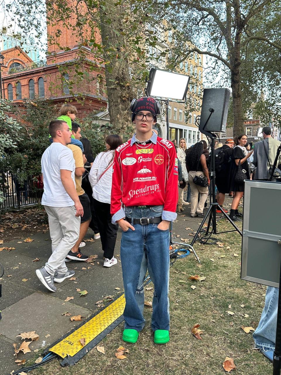 Gen-Z designer Tytus, wearing Crocs at the Natasha Zinko fashion show on September 15, in London.