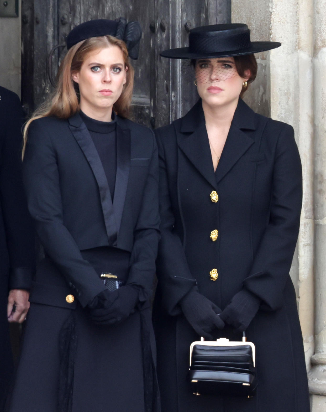 Princess Beatrice Windsor and Princess Eugenie Windsor attend The State Funeral Of Queen Elizabeth II at Westminster Abbey on September 19, 2022 in London, England. Elizabeth Alexandra Mary Windsor was born in Bruton Street, Mayfair, London on 21 April 1926. She married Prince Philip in 1947 and ascended the throne of the United Kingdom and Commonwealth on 6 February 1952 after the death of her Father, King George VI. Queen Elizabeth II died at Balmoral Castle in Scotland on September 8, 2022, and is succeeded by her eldest son, King Charles III. (Photo by Chris Jackson/Getty Images)