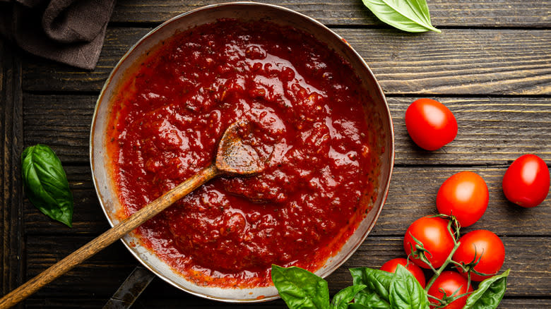 Pot of homemade pizza sauce