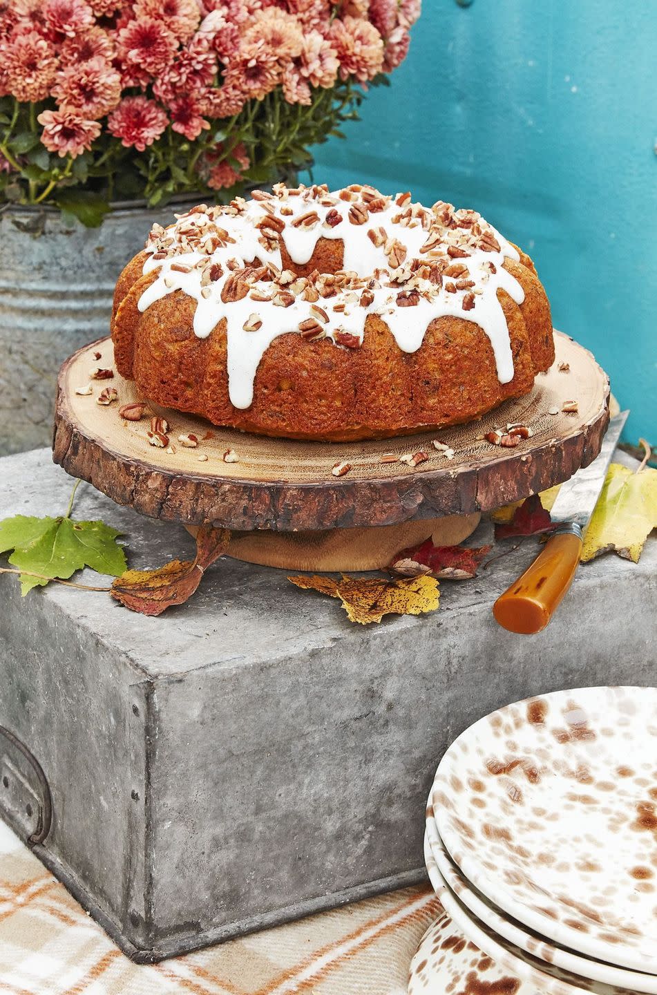Pecan-Pumpkin Bundt Cake with Cream Cheese Glaze
