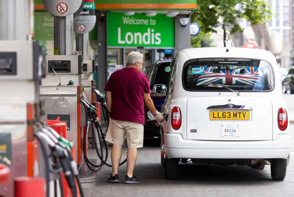 A customer fills their taxi at a Texaco Inc. petrol station in London, UK, on Monday, June 13, 2022. Last week, UK fuel pricesÂ surgedÂ by the most in 17 years to underscore the inflationary pressures the country faces. Photographer: Chris Ratcliffe/Bloomberg