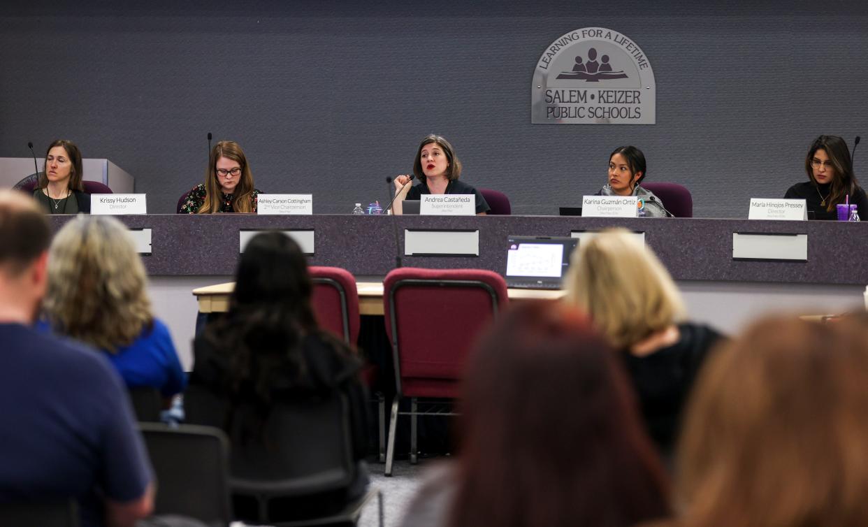 Salem-Keizer Superintendent Andrea Castañeda discussed proposed layoffs on April 15. More than 400 Salem-Keizer Public Schools employees will lose their jobs at the end of this school year.