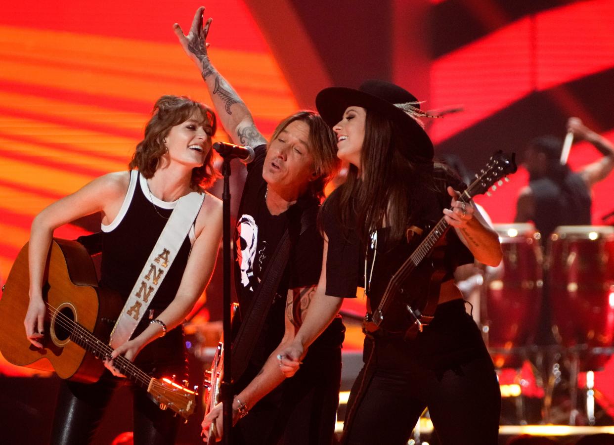 Keith Urban performs at the 2024 CMT Music Awards at the Moody Center in Austin, Tex., Sunday night, April 7, 2024.