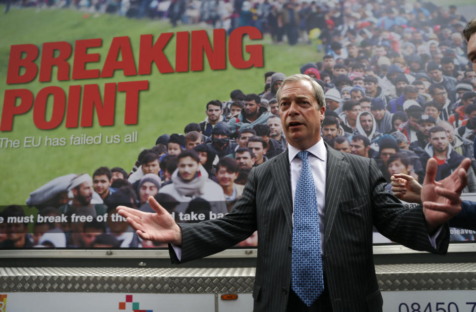 Nigel Farage with breaking point poster