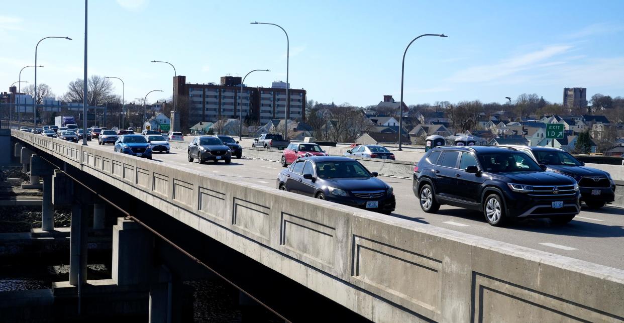 The remaining, eastbound span of the Washington Bridge, now with three lanes carrying traffic in each direction.