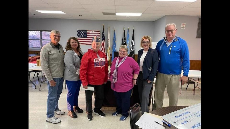 Belleville Elks Lodge #481 made donations to the following organizations represented in the photo: Interfaith Food Pantry and Cathedral St. Vincent de Paul Food Pantry, Downtown Belleville YMCA, Teen Court Foundation of St. Clair County, Illinois Center for Autism, and the Catholic War Veterans. Pictured with the group is Lauren Elliott (second from right), president.