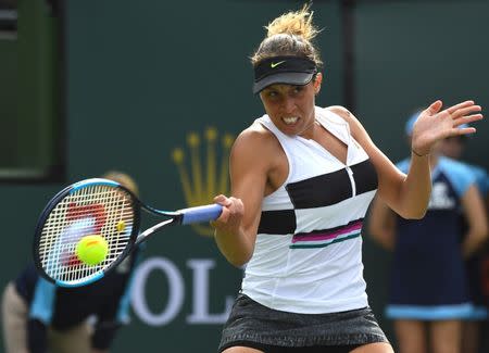 FILE PHOTO: Mar 9, 2019; Indian Wells, CA, USA; Madison Keys (USA) during her second round match against Mona Barthel (not pictured) in the BNP Paribas Open at the Indian Wells Tennis Garden. Mandatory Credit: Jayne Kamin-Oncea-USA TODAY Sports