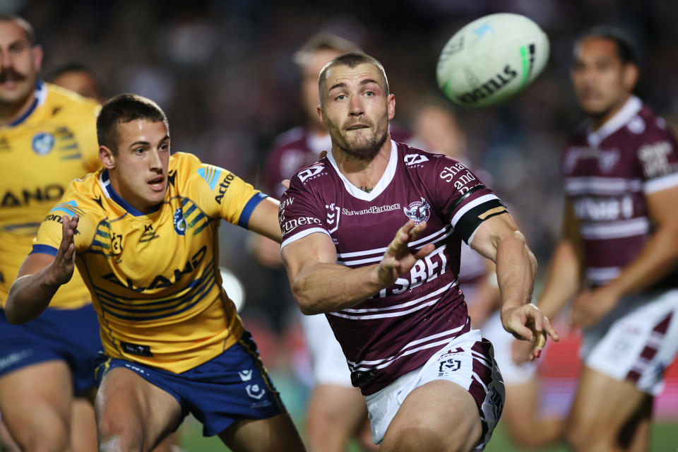 Seen here, Manly playmaker Kieran Foran in action against Parramatta at 4 Pines Park.