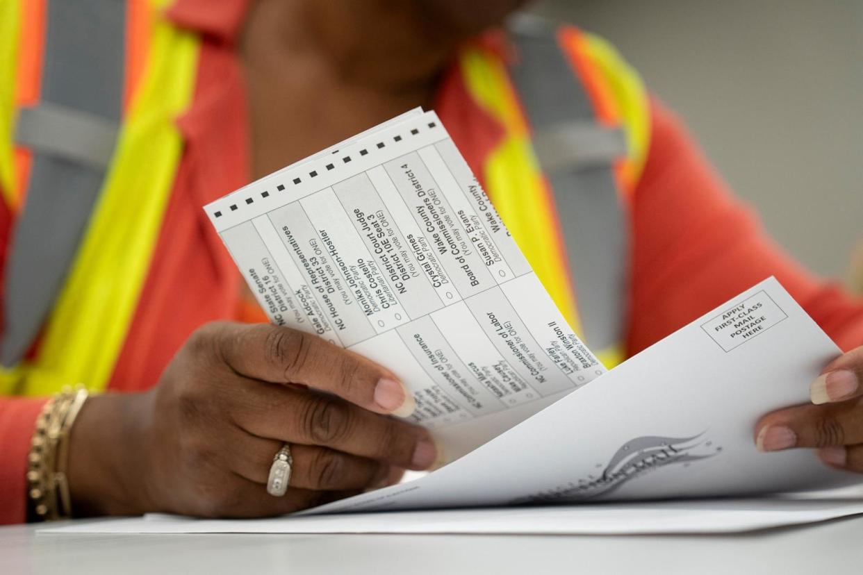 PHOTO: Absentee ballots are prepared to be mailed at the Wake County Board of Elections on Sept. 17, 2024, in Raleigh, North Carolina. (Allison Joyce/Getty Images)