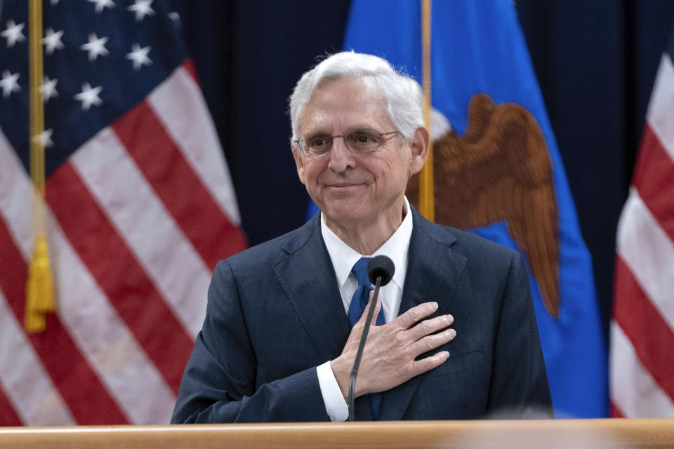 Attorney General Merrick Garland speaks to the U.S. Attorneys who have gathered for their annual conference at the Department of Justice headquarters in Washington, Thursday, Sept. 12, 2024. (AP Photo/Jose Luis Magana)