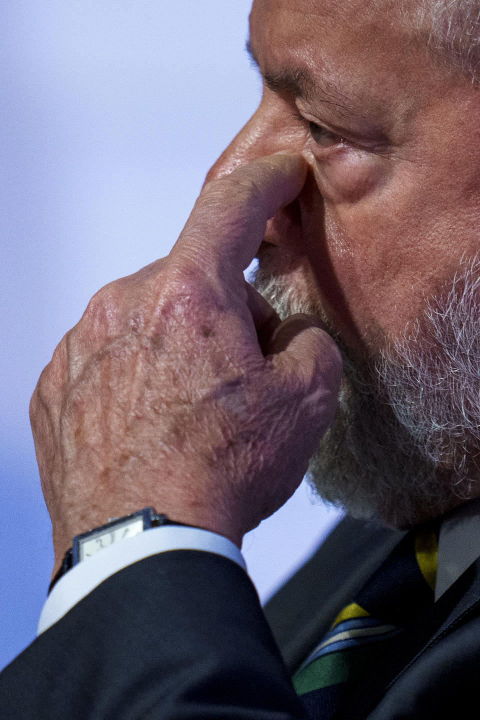 Brazilian President Luis Inacio Lula da Silva gestures during a business meeting at the Casa America in Madrid, Spain, Tuesday, April 25, 2023. Brazil's President Luiz Inácio Lula da Silva visits Spain on Tuesday on the second stop of a European tour aimed at resetting relations and making progress on a long-delayed trade deal between the EU and the Mercosur bloc of Argentina, Brazil, Paraguay and Uruguay. (AP Photo/Manu Fernandez)