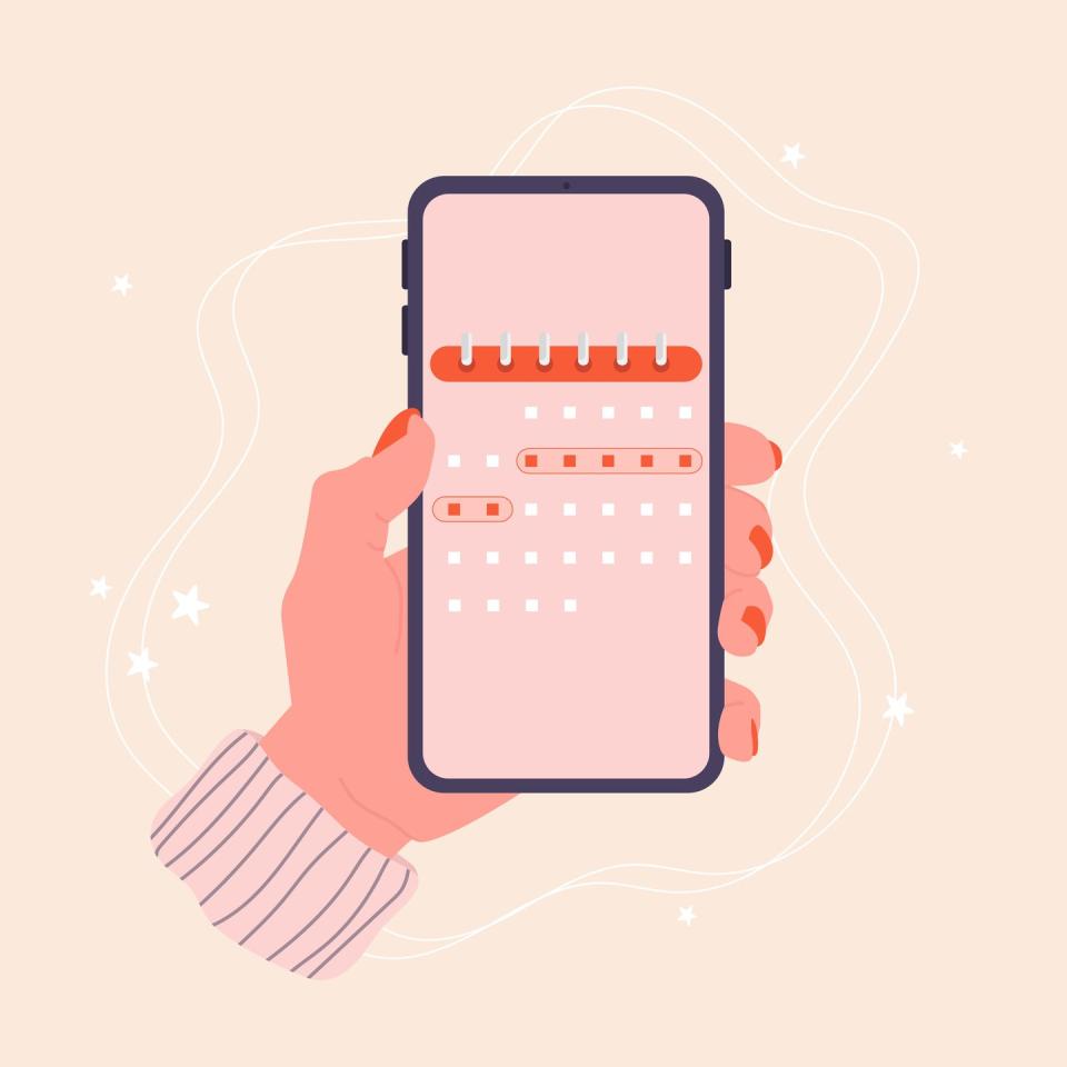 pink and red graphic showing best period tracker apps