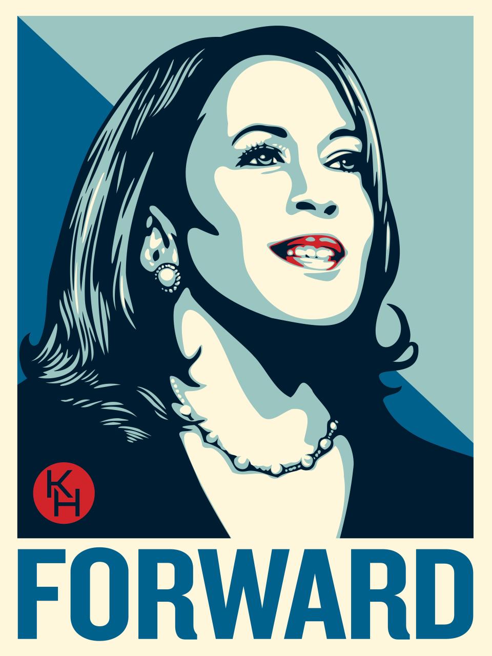 Artist Shepard Fairey, who created the iconic ‘Hope’ image of Barack Obama during his 2008 campaign, has created new artwork for Kamala Harris for her 2024 run for the White House, titled ‘Kamala Harri Forward’ (Art by Shepard Fairey)