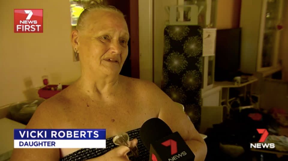 Phyllis's daughter Vicki is distraught that her mother's ashes have been taken. Source: 7 News