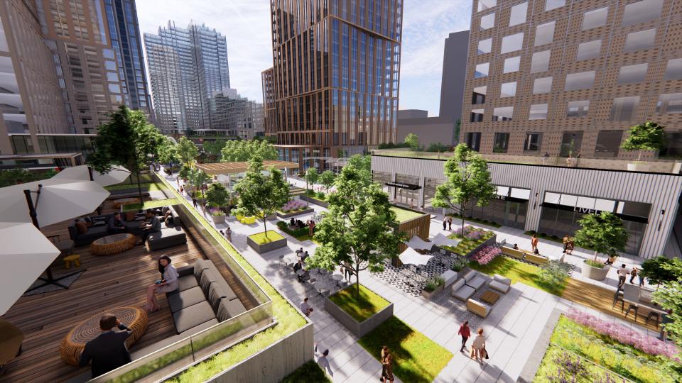 A rendering of the open plaza area of the District Galleria in White Plains.