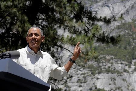 U.S. President Barack Obama speaks about the National Park Service at Yosemite National Park, California, U.S., June 18, 2016. REUTERS/Joshua Roberts