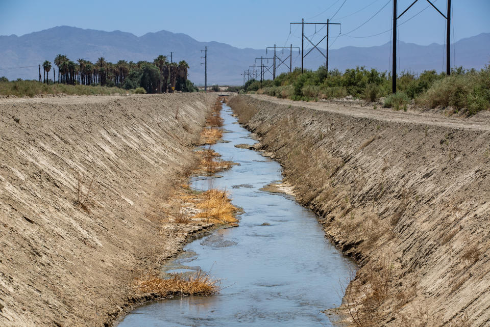 An agricultural drainage ditch in Mecca, Calif. 