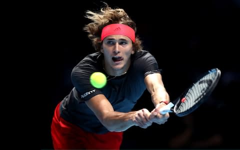 Alexander Zverev of Germany plays a backhand during the singles final against Novak Djokovic of Serbia during Day Eight of the Nitto ATP Finals at The O2 Arena on November 18, 2018 in London, England - Credit: Getty Images