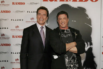 Governor Arnold Schwarzenegger and Sylvester Stallone at the Las Vegas premiere of Lionsgate Films' Rambo