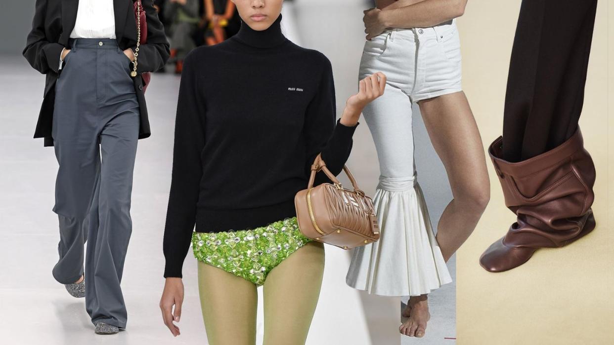 a collage of a womens fashion pants