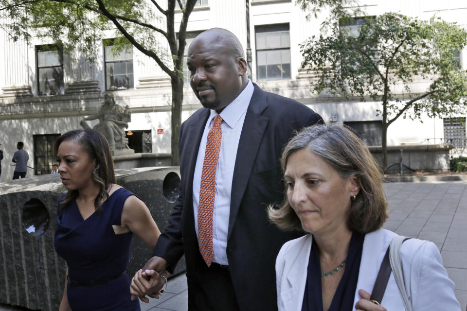 Former Auburn University assistant basketball coach Chuck Person arrives at federal court in New York for sentencing in a bribery scandal that has touched some of the biggest schools in college basketball, Wednesday, July 17, 2019. (AP Photo/Seth Wenig)