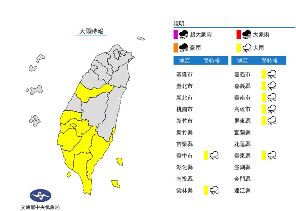 西南氣流旺盛8縣市大雨特報