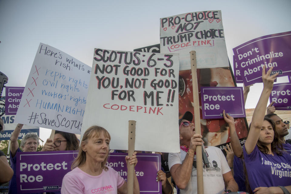 <p>Protestors for Roe v Wade and other civil liberties demonstrate as they wait to see who President Trump selects for his Supreme Court Justice at the U.S. Supreme Court July 9, 2018. (Photo: Patsy Lynch/MediaPunch/IPX/AP) </p>