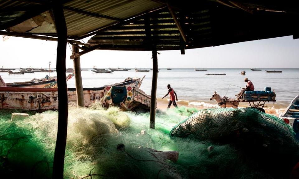 Fishing nets along the coastline in Mbour.