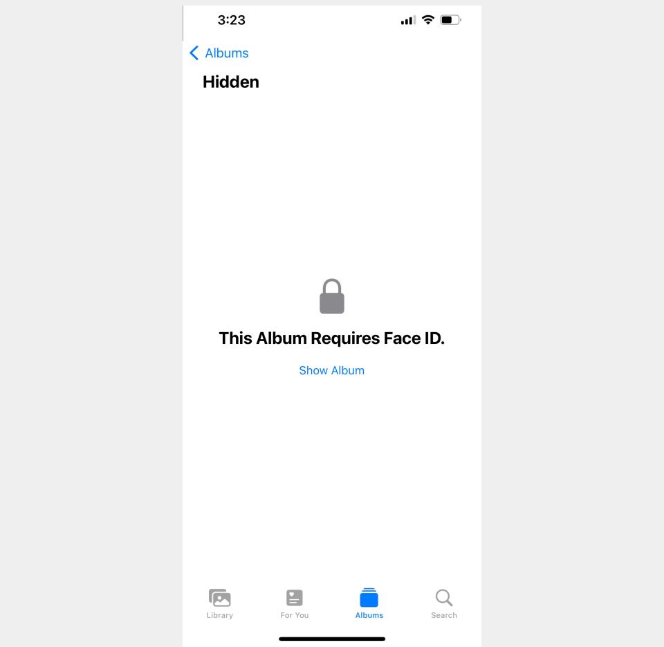 Your hidden photos will be protected by Face ID or a passcode. (Image: Howley)