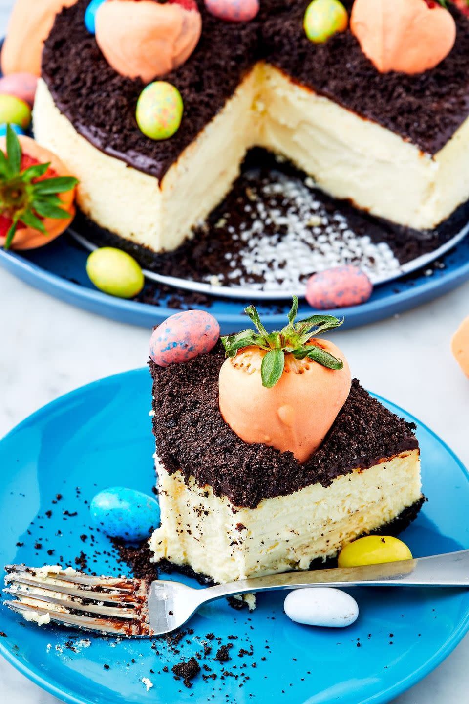 <p>This <a href="https://www.delish.com/uk/cooking/recipes/a31095900/chocolate-orange-cheesecake/" rel="nofollow noopener" target="_blank" data-ylk="slk:cheesecake;elm:context_link;itc:0" class="link ">cheesecake</a> is sure to elicit some oohs and ahhs from your <a href="https://www.delish.com/uk/cooking/recipes/g30764830/easter-recipes/" rel="nofollow noopener" target="_blank" data-ylk="slk:Easter dinner;elm:context_link;itc:0" class="link ">Easter dinner</a> guests. Tip: Don't leave out the coconut oil! It makes the white chocolate much easier to work with, and will prevent the chocolate from breaking when food colouring is added.</p><p>Get the <a href="https://www.delish.com/uk/cooking/recipes/a32031739/carrot-patch-cheesecake-recipe/" rel="nofollow noopener" target="_blank" data-ylk="slk:Carrot Patch Cheesecake;elm:context_link;itc:0" class="link ">Carrot Patch Cheesecake</a> recipe.</p>