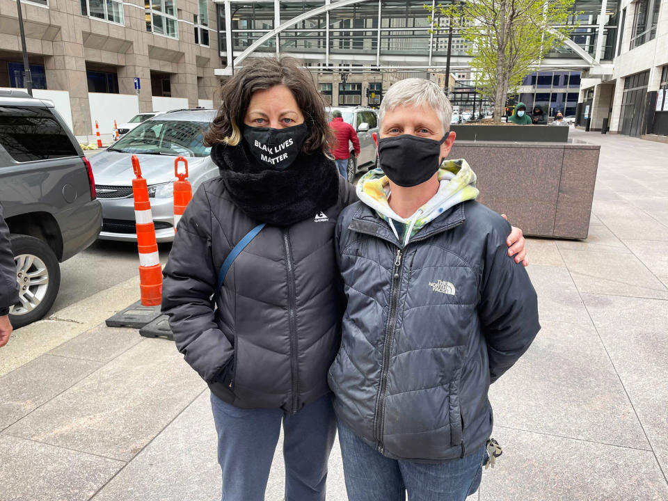 Image: From left, Susan Scalf and Amy Powers of south Minneapolis (Janelle Griffith / NBC News)